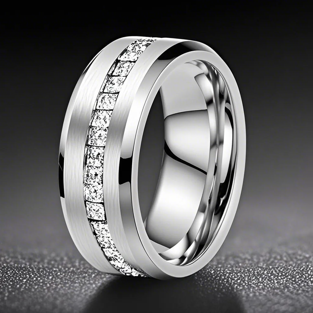 Bague Anneau Brossé en Acier Inoxydable pour Hommes Avec Incrustation de Zirconia Carré Bijoux de Mode Cadeau