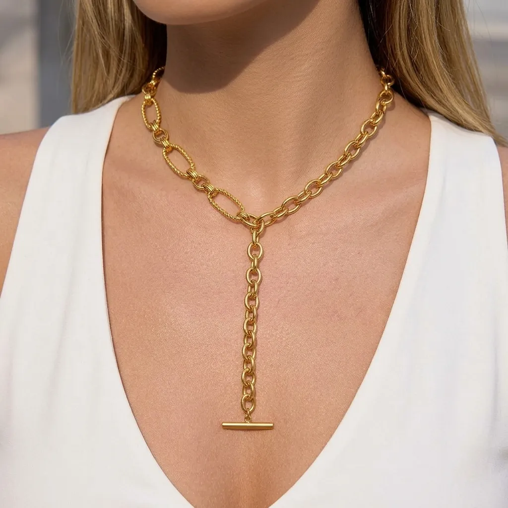 Klobige Gliederkette 18K Vergoldet 304 Edelstahl Wasserdicht Hypoallergen Knebelverschluss Minimalistischer Schmuck Für Damen