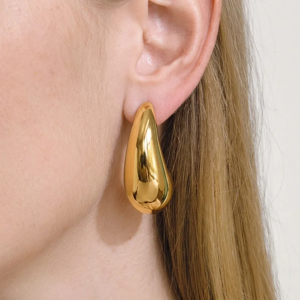 Edelstahl Tropfen Stecker Ohrringe Spiegelglanz Dicke Bohnen Minimalistisch Geometrisch Wasserdicht Hypoallergen Schmuck