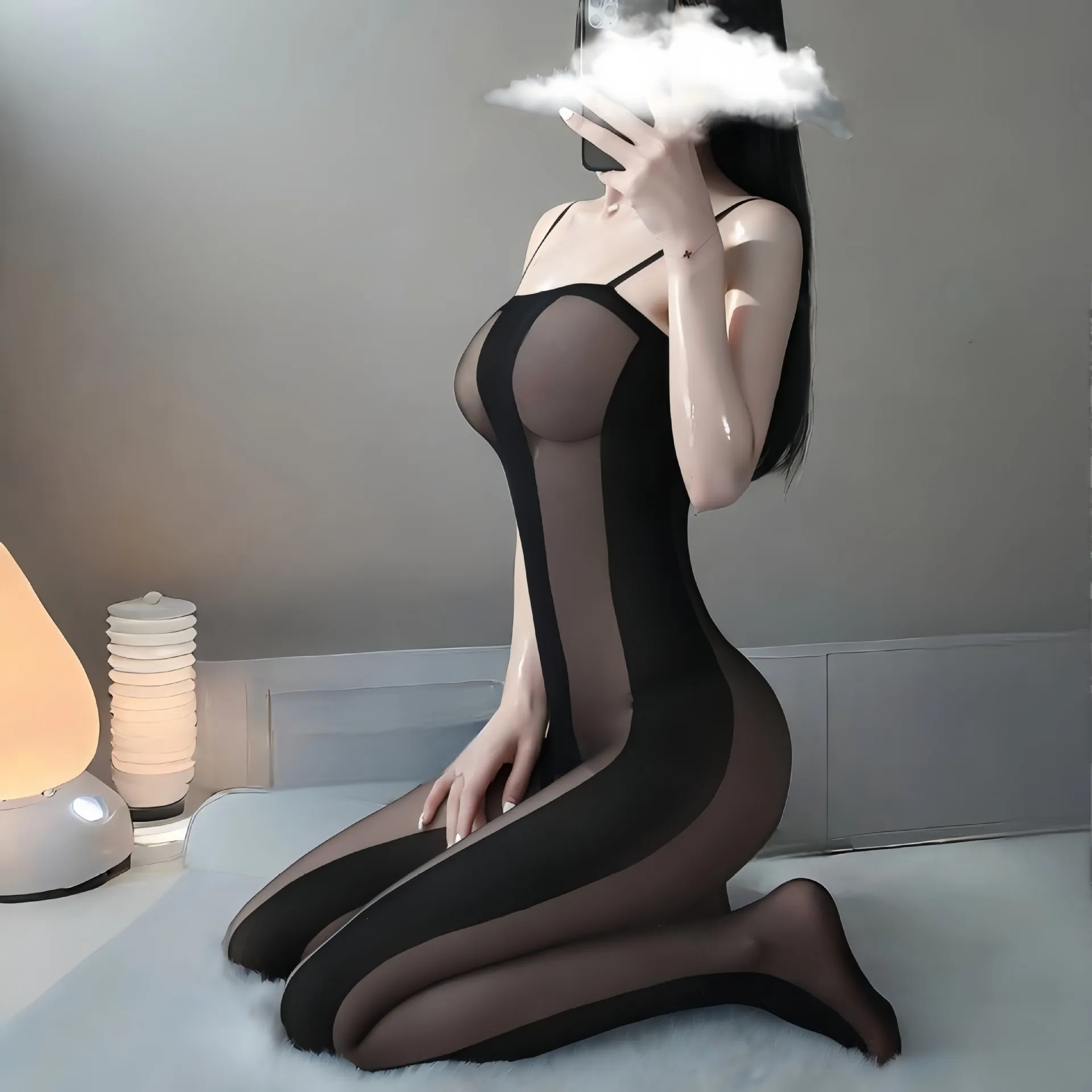 Women Sexy Black Sheer Mesh Bodysuit Sleeveless Deep V Neck Translucent Lingerie Bodystocking One Piece Nightwear For Ladies