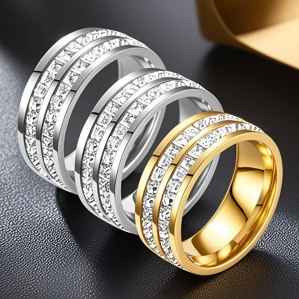 Titanstahl Strass Ring Für Damen Gold Silber Roségold Galvanisiert Pave Reihen Diamant Eternity Band Mode Fingerring Schmuck
