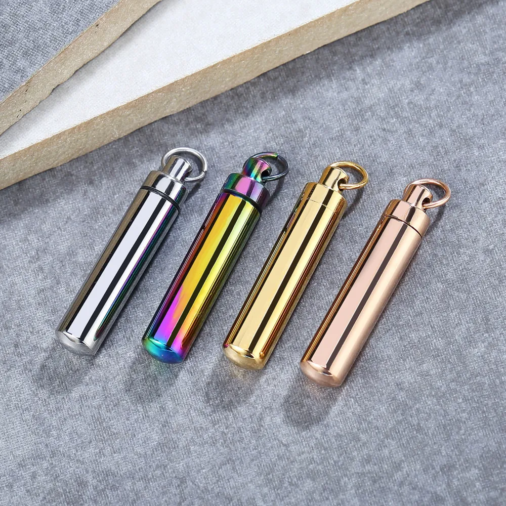 Stainless Steel Minimalist Cylindrical Capsule Pendant Cremation Urn Necklace Memorial Keepsake Jewelry For Men Women Waterproof Perfume Bottle Pendant Accessory