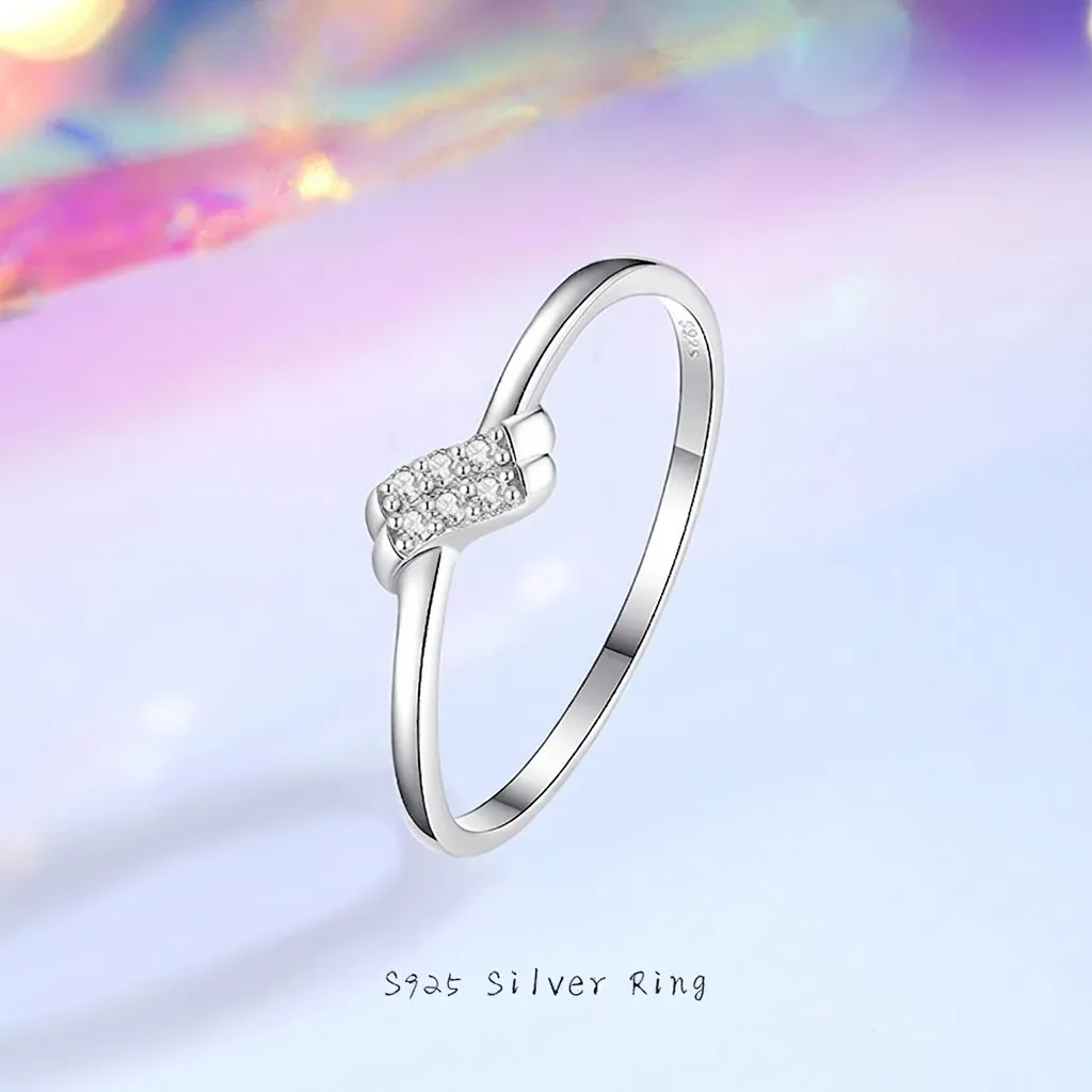 Bague Empilable Vague en Argent Sterling S925 pour Femme Double Rangée de Zirconia Minimaliste Élégant Plaquée Or Blanc Bijoux de Mode Cadeau