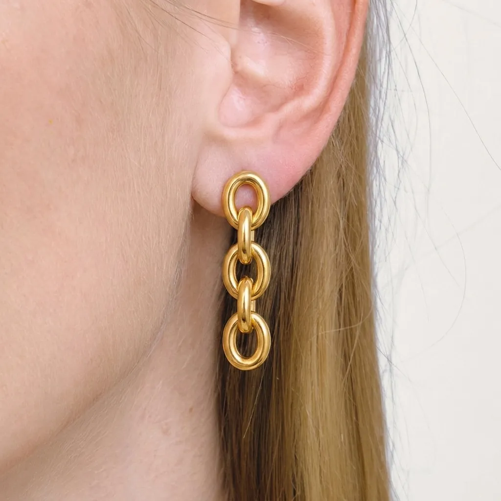 Boucles D'oreilles Pendantes Chaîne Acier Inoxydable 304 Plaqué Or PVD Imperméable Hypoallergénique Bijoux Géométriques Femmes