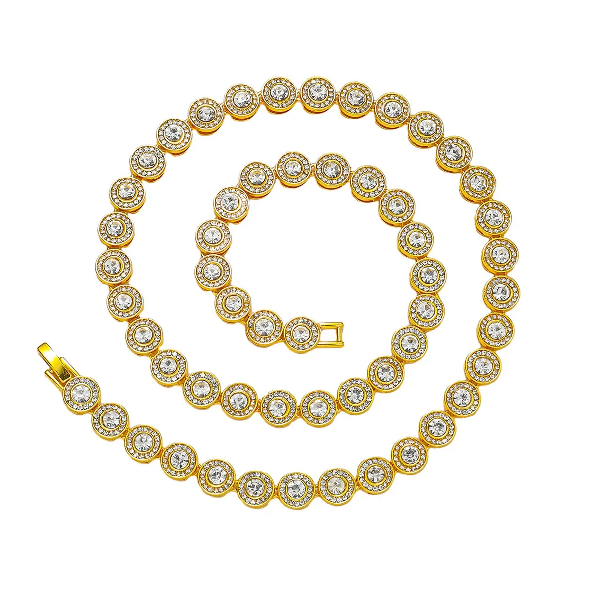 Collier Bracelet Chaîne de Tennis Hip Hop pour Homme en Alliage Incrusté de Strass Plaqué Or Argent Bijoux de Rue