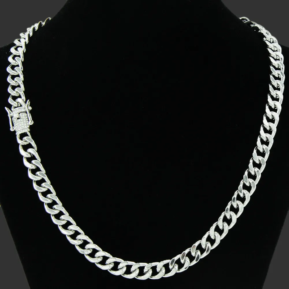 Hip Hop Cuban Link Chain Necklace Men Zinc Alloy Rhinestone Pave Box Clasp Iron Flat Curb Chain Streetwear Jewelry Gift