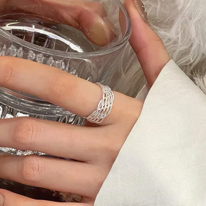 Bague Enveloppante Multicouche en Argent Sterling 925 avec Ligne Tissée pour Femmes Luxe Léger Minimaliste Ajustable Bague Ouverte Bijoux