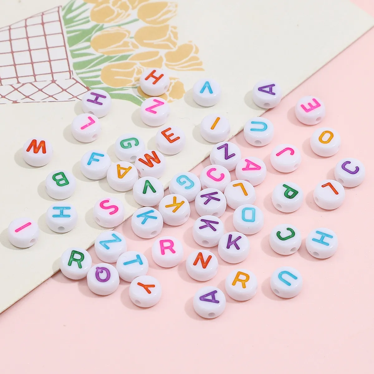 Acrylic Letter Beads White Colorful Capital Alphabet Round Disc Beads For DIY Jewelry Making Bracelet Necklace Accessory