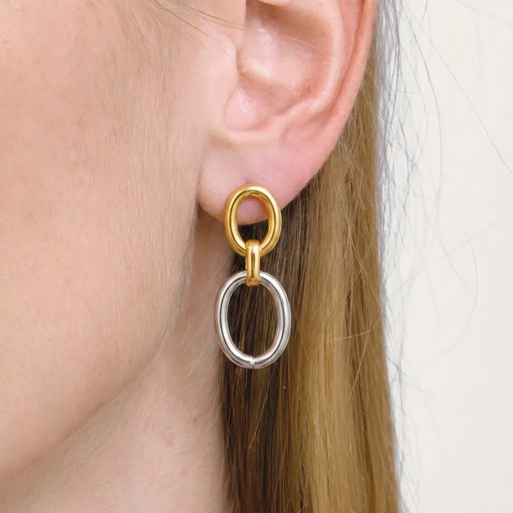 Boucles Oreilles Maillons Ovales Or Et Argent Avec Tige En Acier Inoxydable 304 Bijoux Minimalistes Esthétiques Femmes