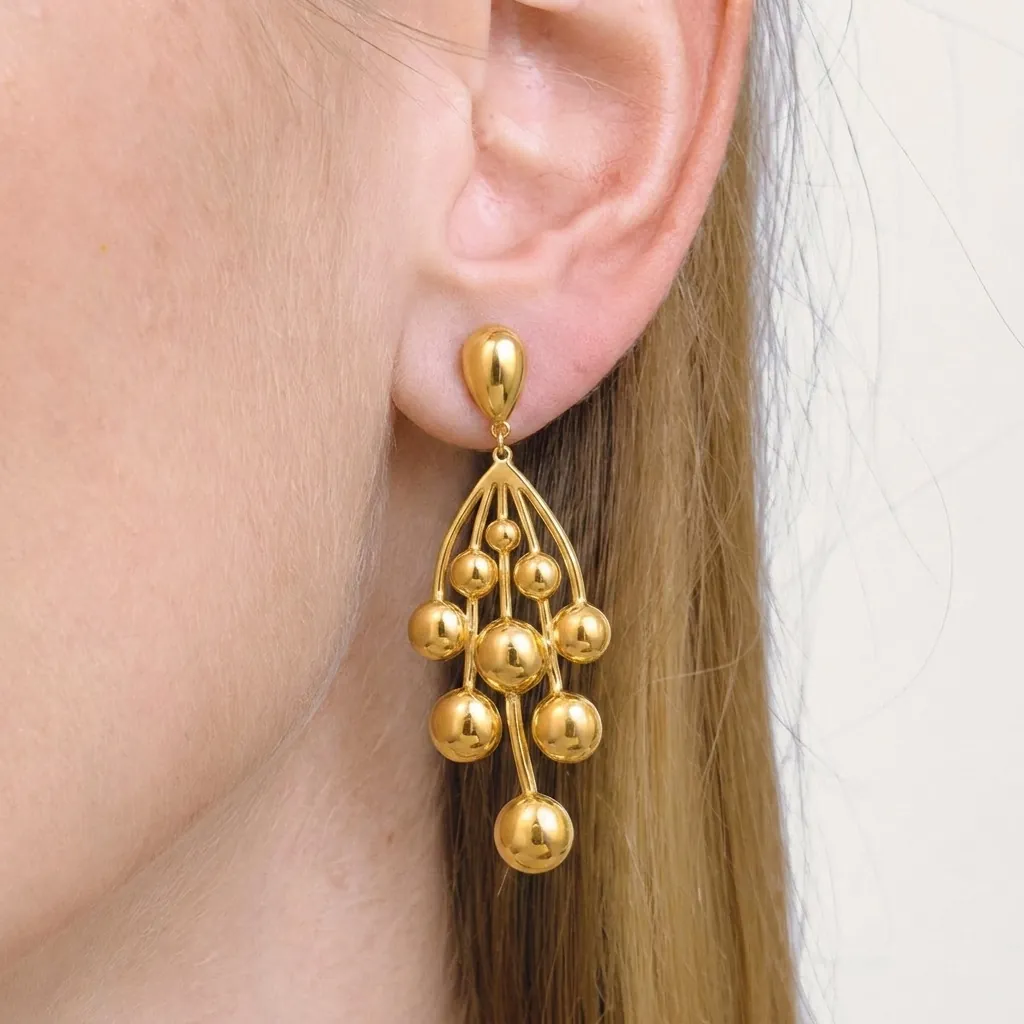 Boucles D'Oreilles Pendentif Raisin Acier Inoxydable Plaqué Or 18K Gland Goutte Hypoallergénique Bijoux Pour Femmes