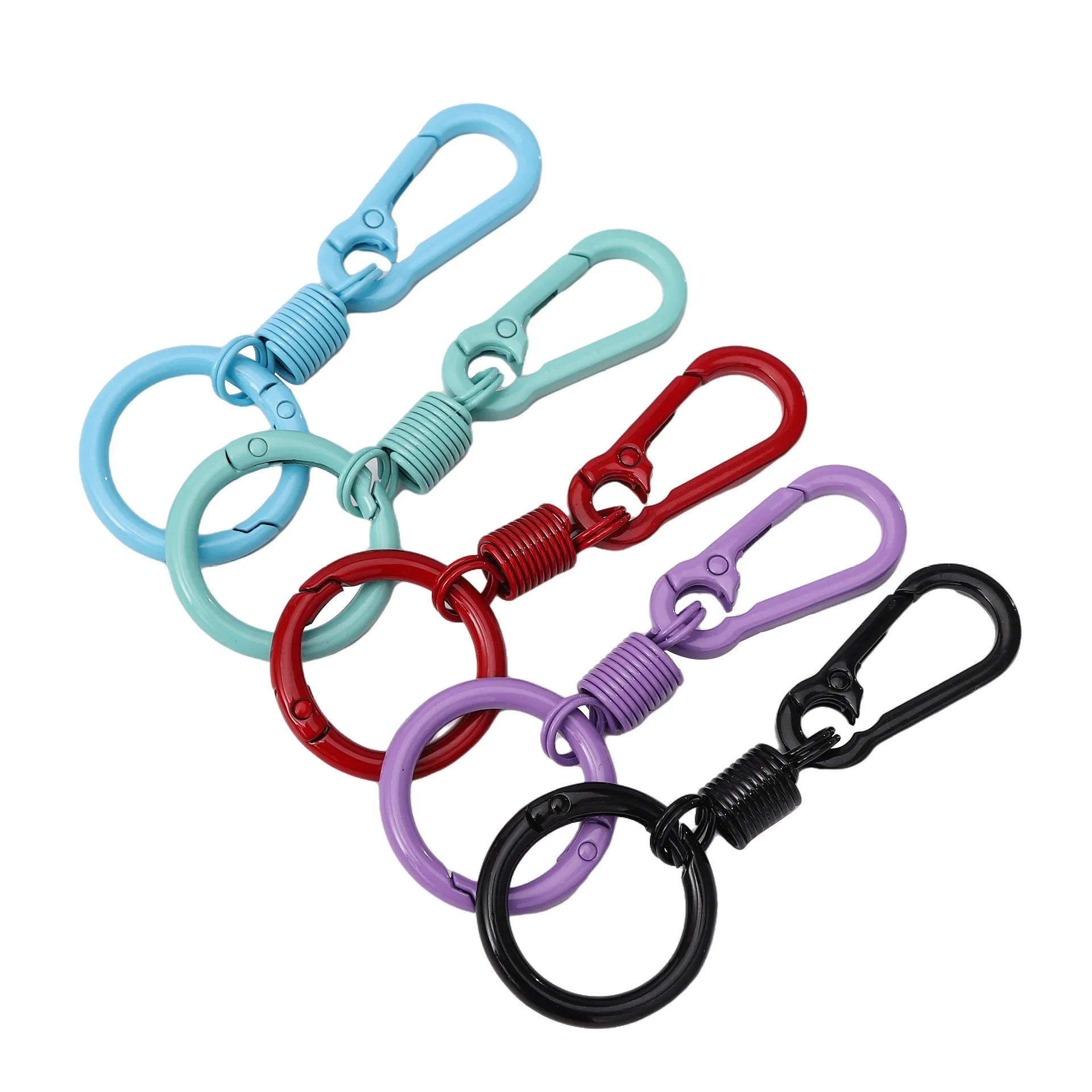 Multicolor Alloy Keychain Kit DIY Bag Hanging Spring Buckle Hook With Spiral Connector Round Key Ring For Key Accessories