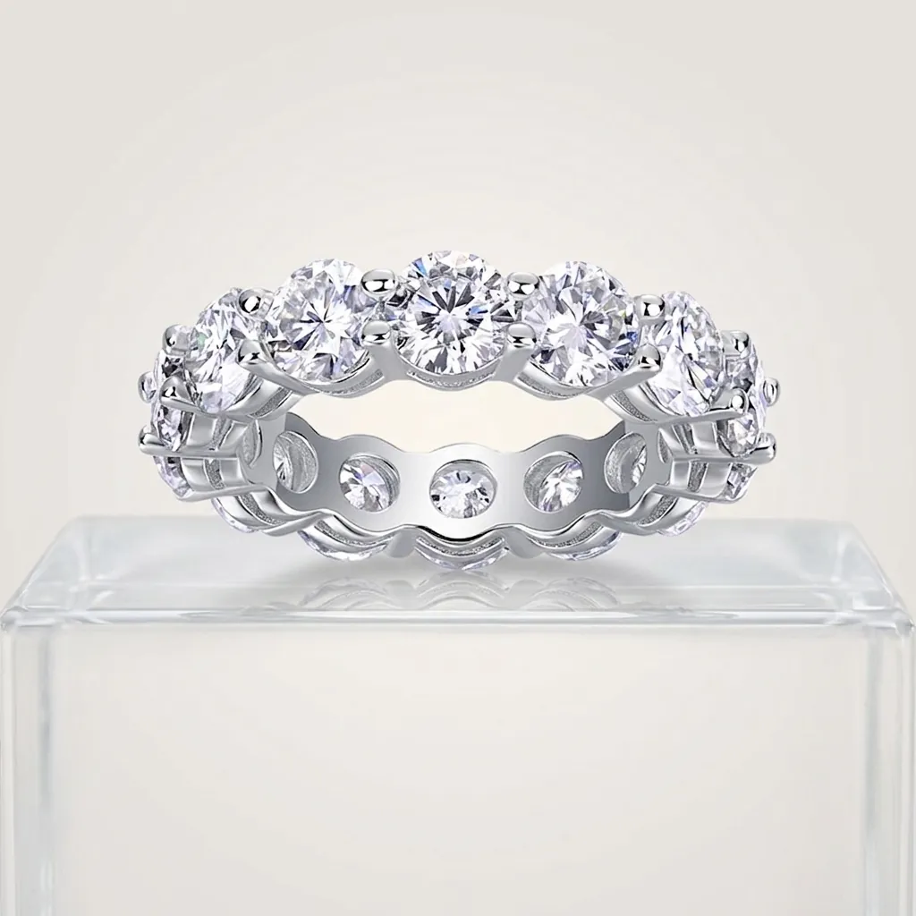 D Color Moissanite Eternity Ring 925 Sterling Silver Gold Plated Full Inlay Band For Wedding Engagement Women Men Jewelry