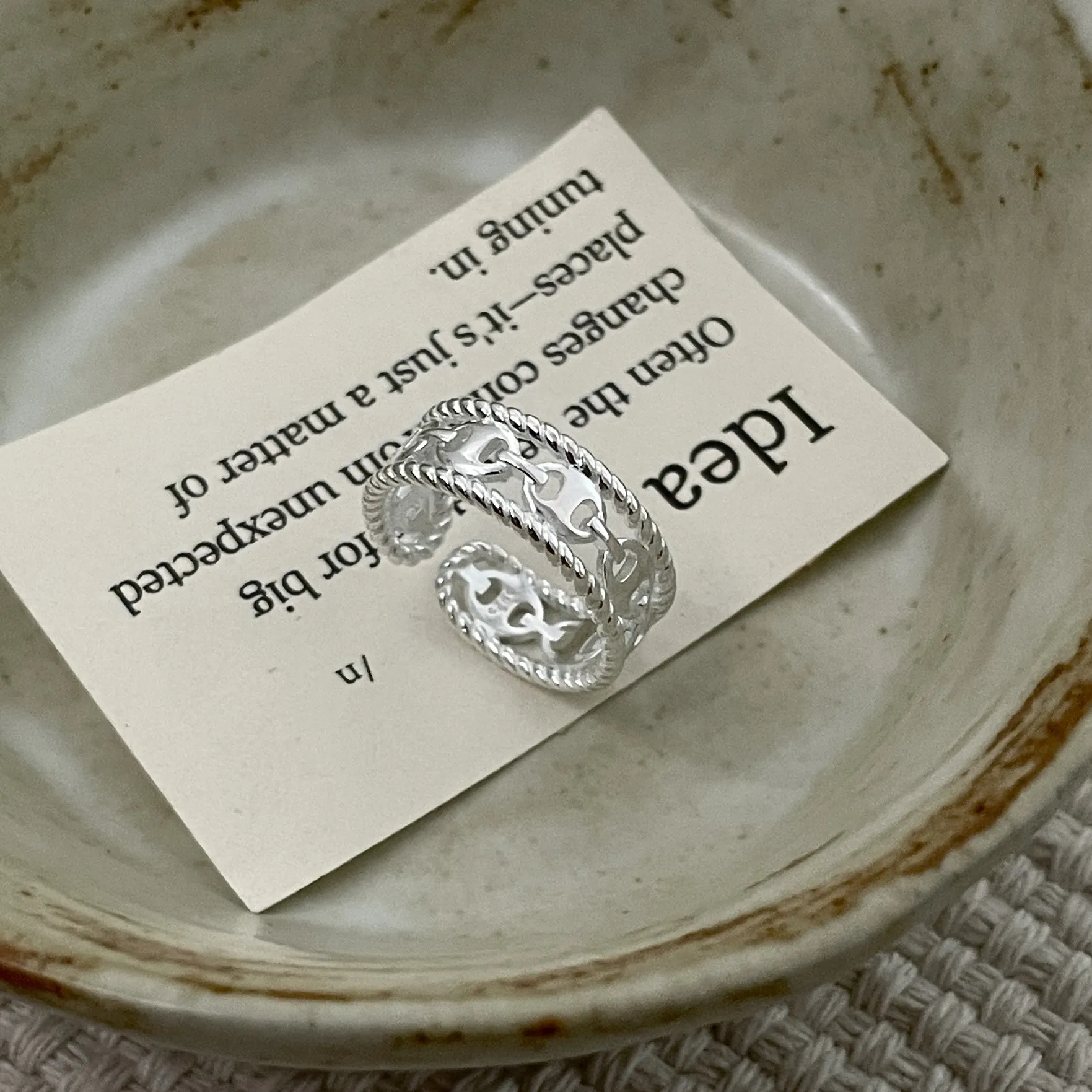 Bague en Argent Sterling 925 Nez de Cochon Ajustable Ouverte Bordure Corde Torsadée Bague Maillon de Chaîne Géométrique Bijoux Femme