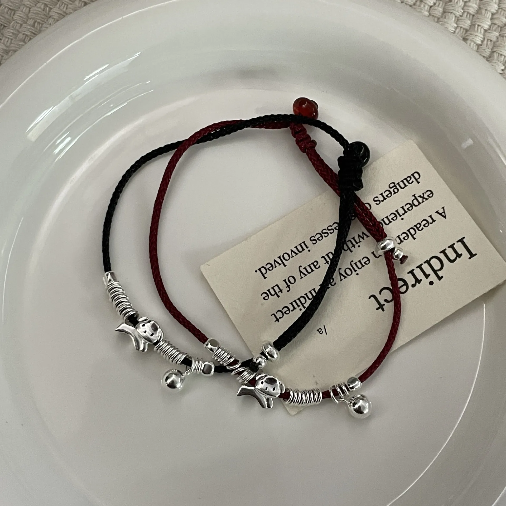 Handmade 925 Sterling Silver Puppy Elephant Charm Red Black Woven Rope Bracelet Adjustable Bell Jewelry For Women Gift