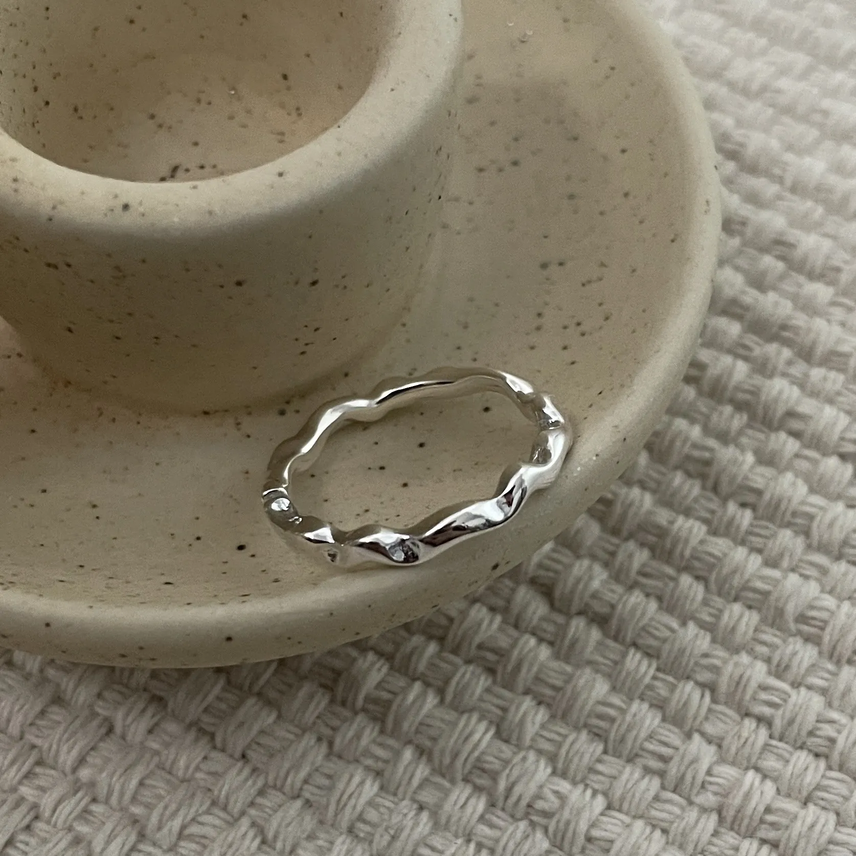 Bague en Argent Sterling 925 Forme de Vague Plissée Irrégulière Texture Métal Liquide Minimaliste Bague Ouverte Réglable