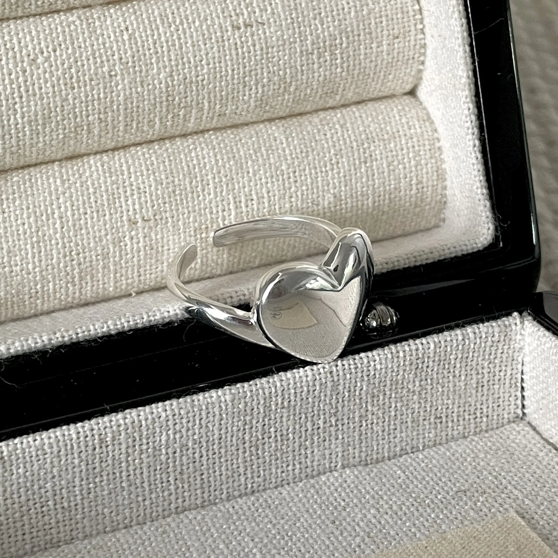 Bague Ajustable en Argent Sterling 925 Forme de Cœur Minimaliste pour Femme Bague Ouverte Cœur 3D Polie Bijoux de Mode Cadeau
