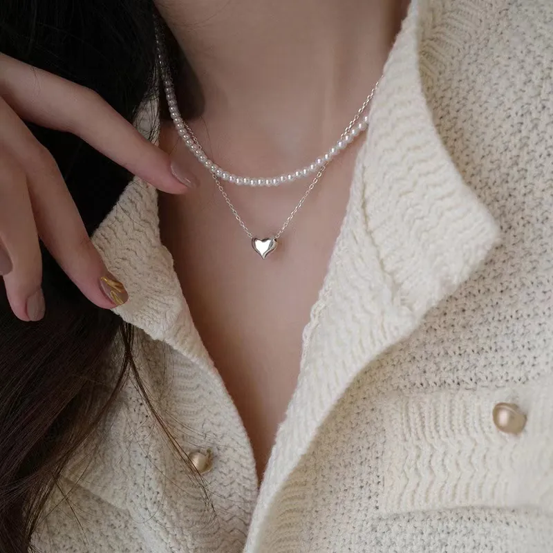 Collier Pendentif Cœur Minimaliste en Argent Sterling 925 Poli Haute Brillance Chaîne Réglable Bijoux Fins pour Femme Cadeau