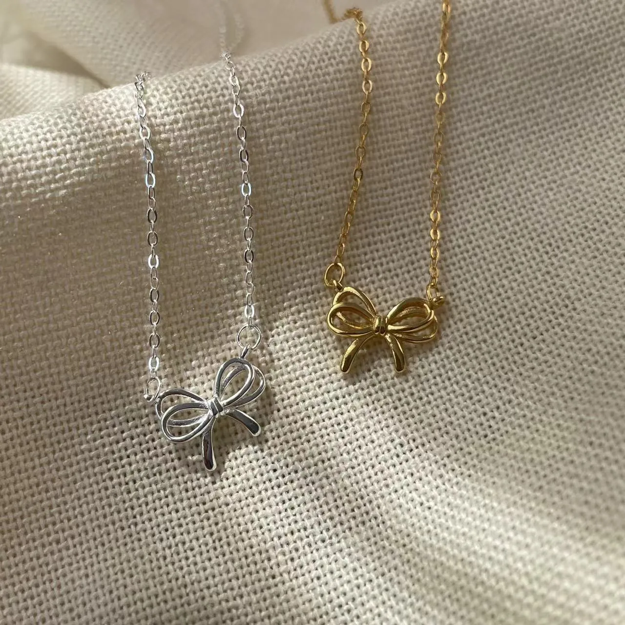 925 Sterling Silver Bowknot Pendant Necklace For Women Elegant Hollow Ribbon Knot Cable Chain Minimalist Clavicle Jewelry