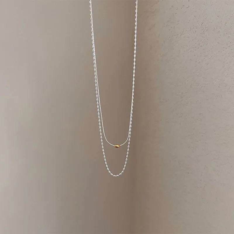 Collana in Argento Sterling 925 Minimalista per Donna Oro Argento Contrasto Perla Rotonda Catena a Clavicola Chic Light Luxury Stile Ins Gioielli