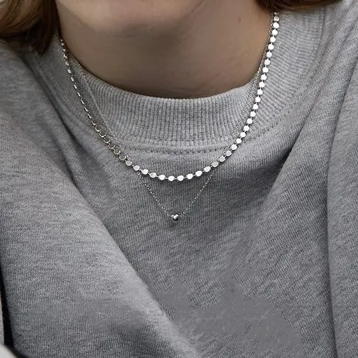 925 Sterling Silver Double Layer Necklace For Women Minimalist Disc Chain Round Bead Pendant Chic Layered Choker Jewelry