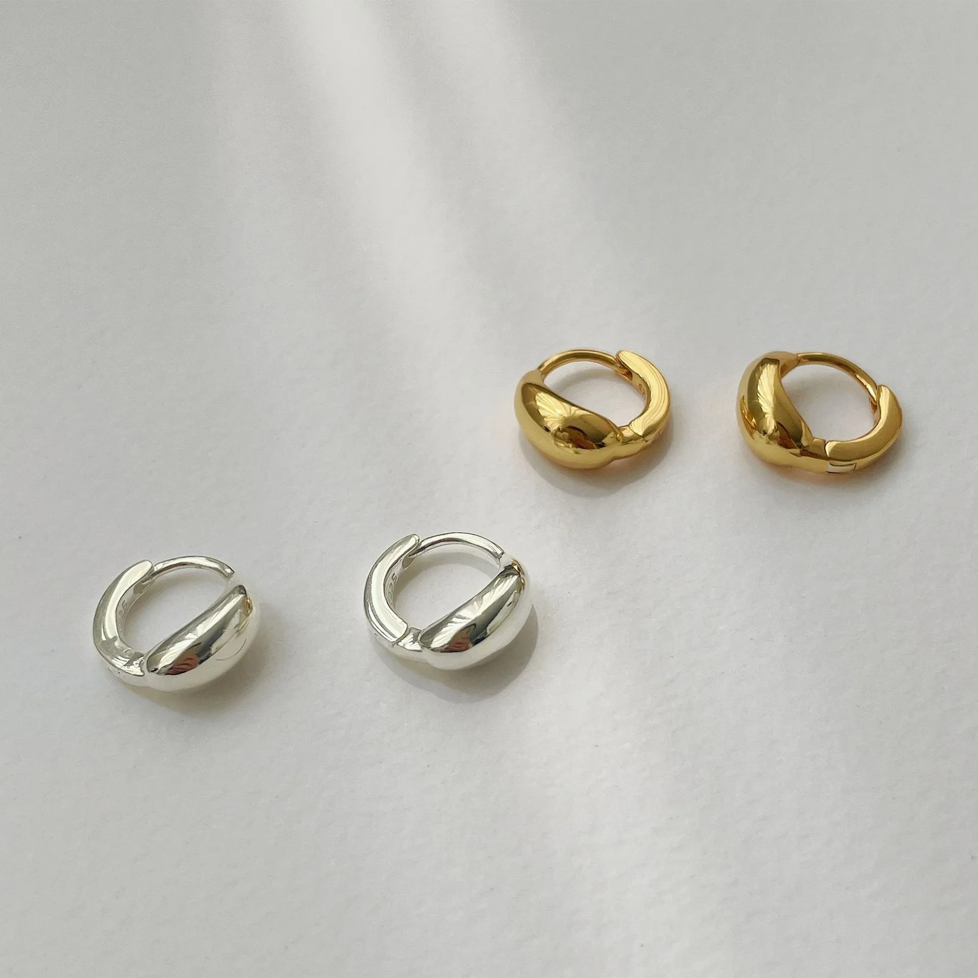 925 Sterling Silver Chunky Waterdrop Hoop Earrings Minimalist Korean Style High Polished Fluid Geometry Jewelry For Women