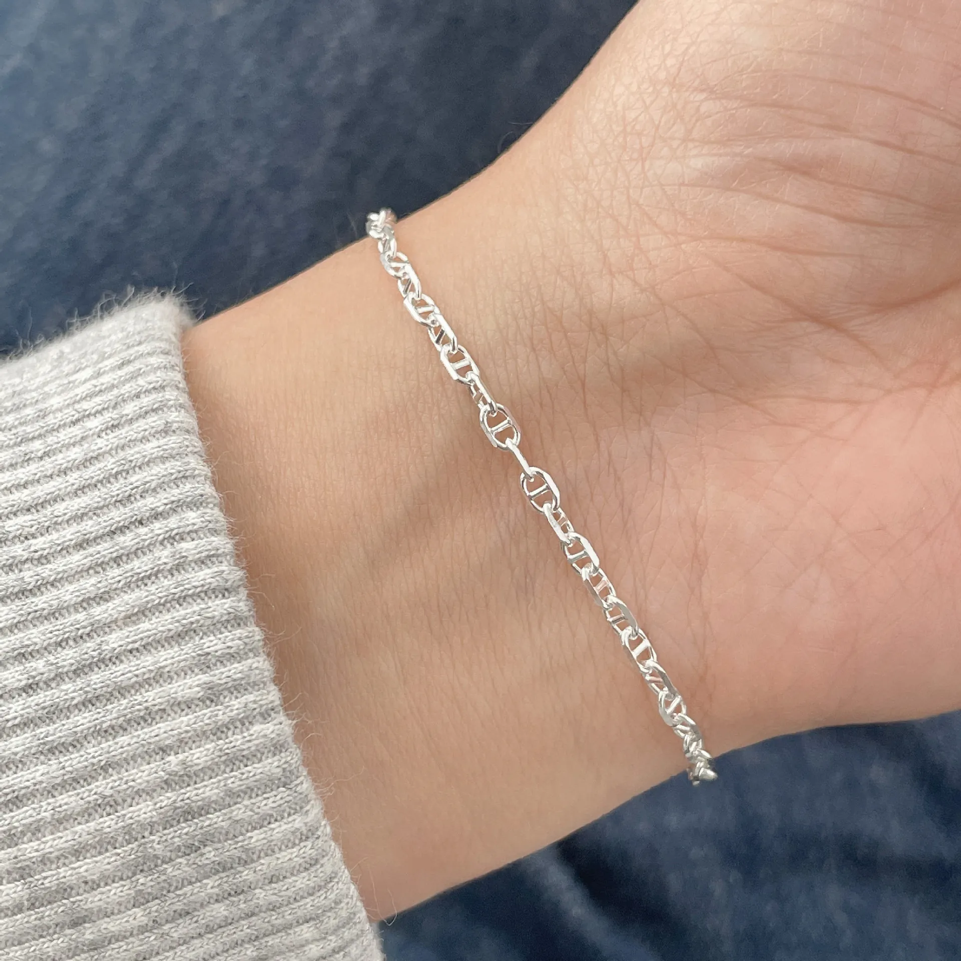 Bracelet Maillon Marine en Argent Sterling 925 Pour Femmes Chaîne Groseille Minimaliste Ajustable Cadeau Bijoux de Mode