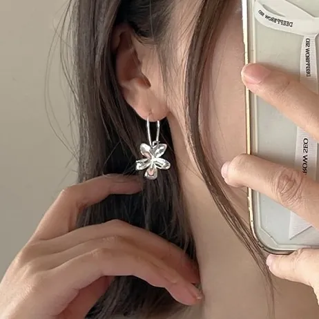 S925 Sterling Silver Flower Drop Earrings For Women Niche Design Simple Light Luxury Floral Petal Hook Earrings Jewelry Gift