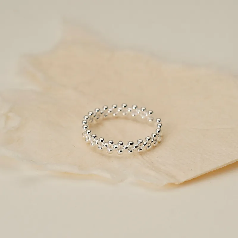 Minimalist 925 Sterling Silver Round Bead Ring For Women Adjustable Open Stackable Bubble Ring Fashion Jewelry