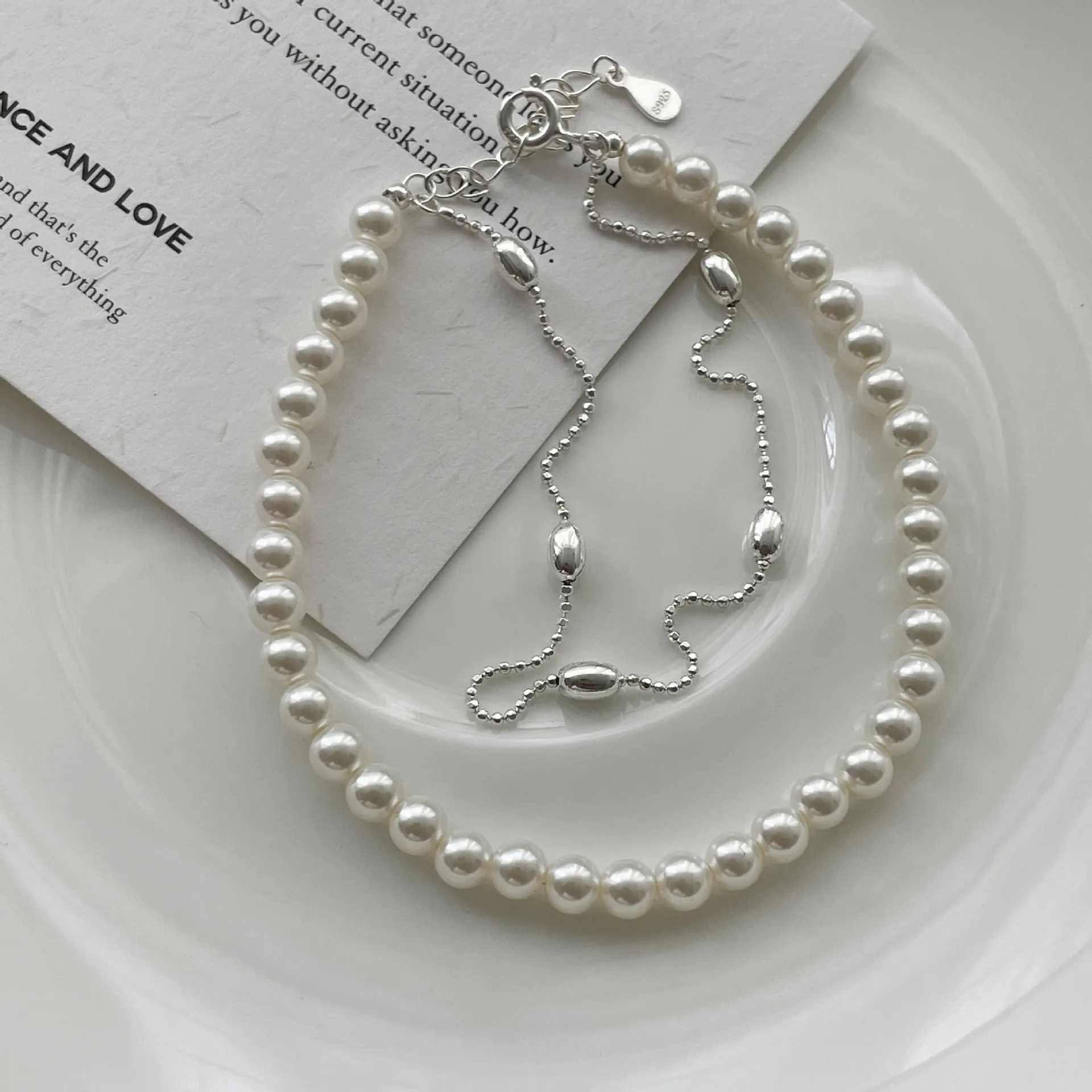 S925 Sterling Silver Artificial Pearl Bracelet Double Layer Beads Chain Hand Jewelry For Women Elegant Minimalist Ins Style Bracelet