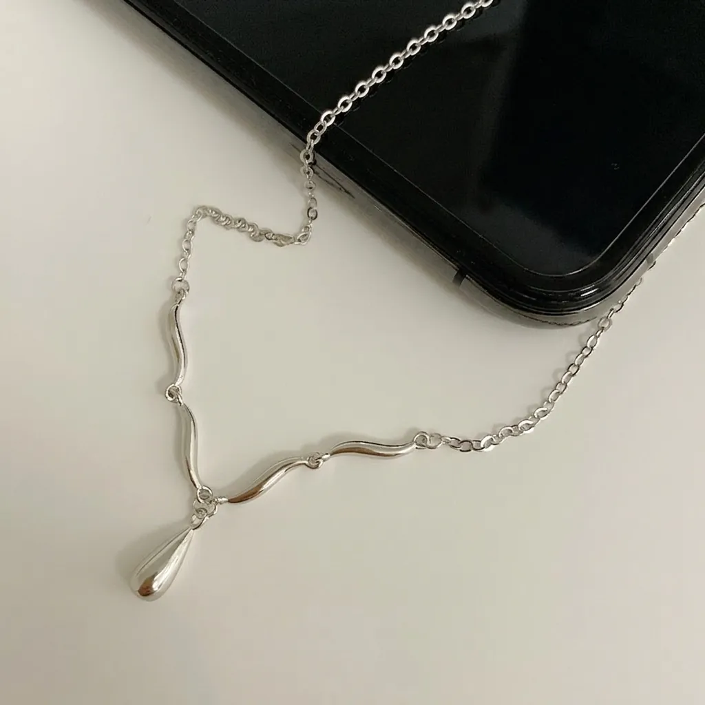 Minimalist 925 Sterling Silver Necklace Women Wave Chain Teardrop Pendant Delicate Clavicle Chain Elegant Korean Jewelry Gift