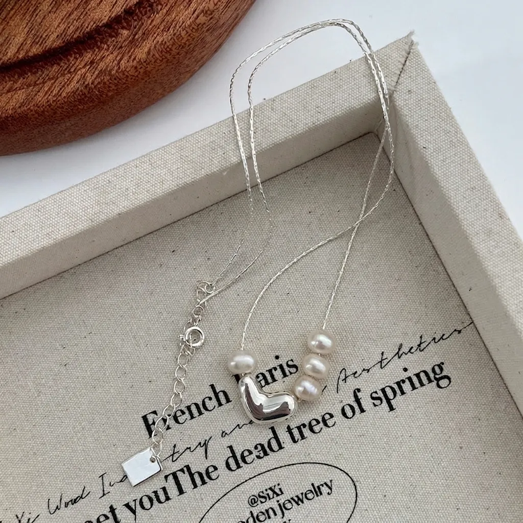 925 Sterling Silver Heart Pearl Necklace Freshwater Pearl Irregular Bean Choker Elegant Minimalist Jewelry For Women