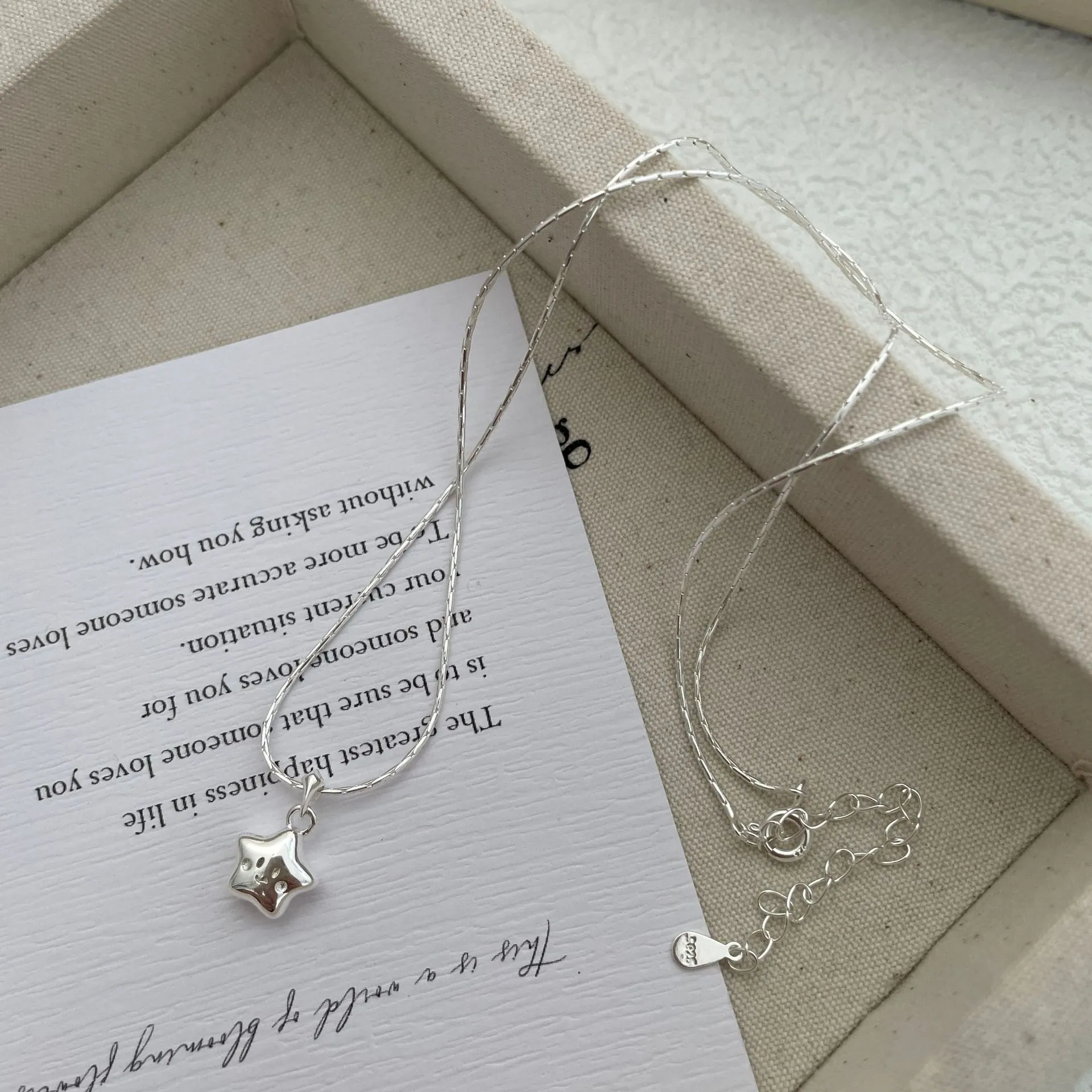 S925 Sterling Silver Star Pendant Necklace Minimalist Smile Design Snake Bone Chain Fashion Jewelry Gift For Women