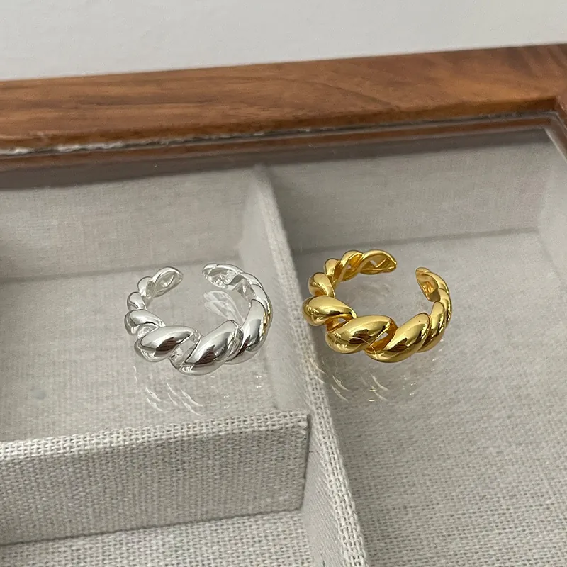 S925 Sterlingsilber Croissant Gedrehter Ring Verstellbare Öffnung Gold Silber Minimalistischer Modeschmuck Für Damen Alltag