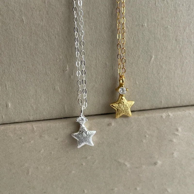 925 Sterling Silver Star Pendant Necklace For Women Minimalist Zirconia Brushed Frosted Charm Dainty Korean Style Jewelry Gift