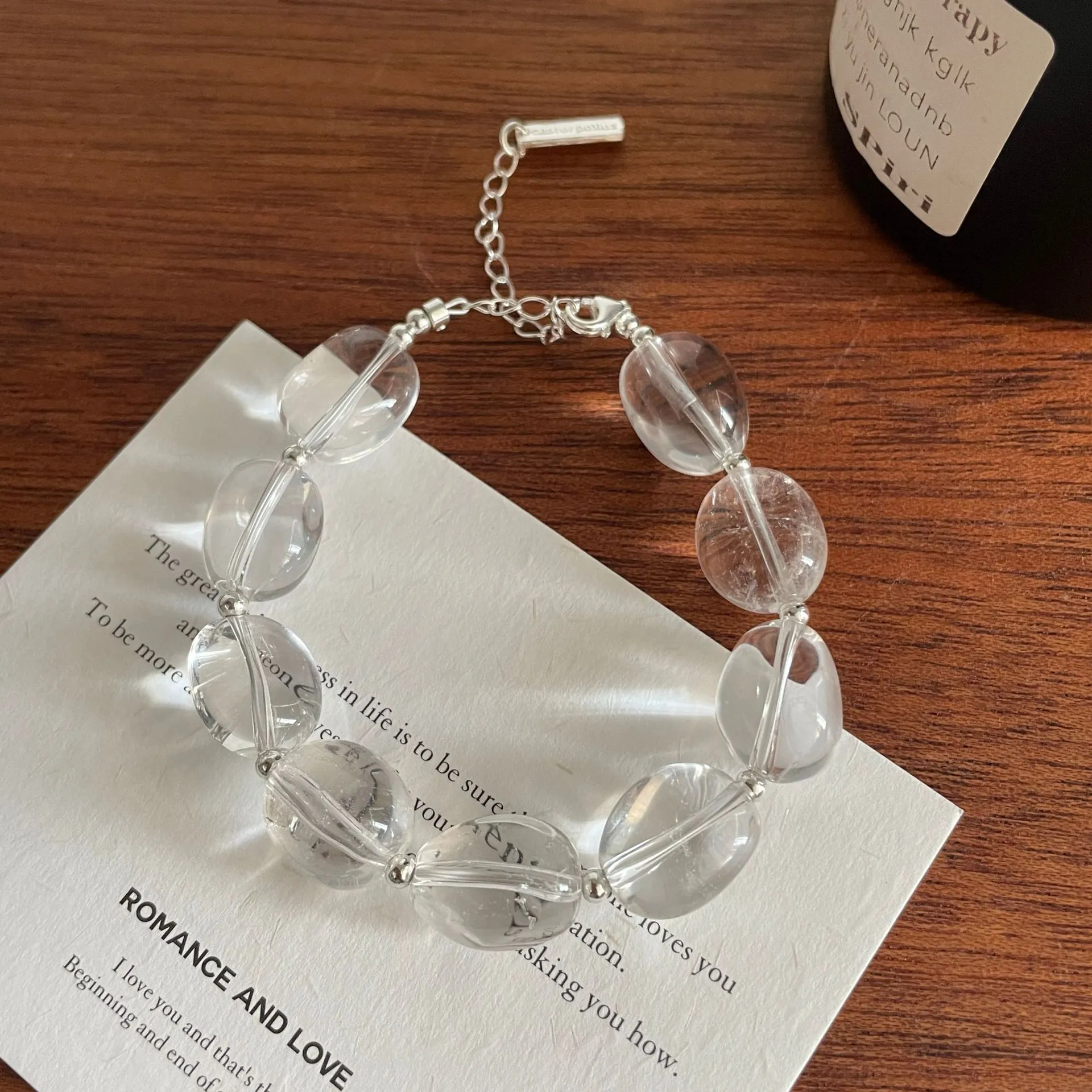Bracelet en Argent Sterling 925 avec Cristal Blanc pour Femme Irrégulier Ovale Géométrique Mode Coréenne Minimaliste Bijoux Fait Main