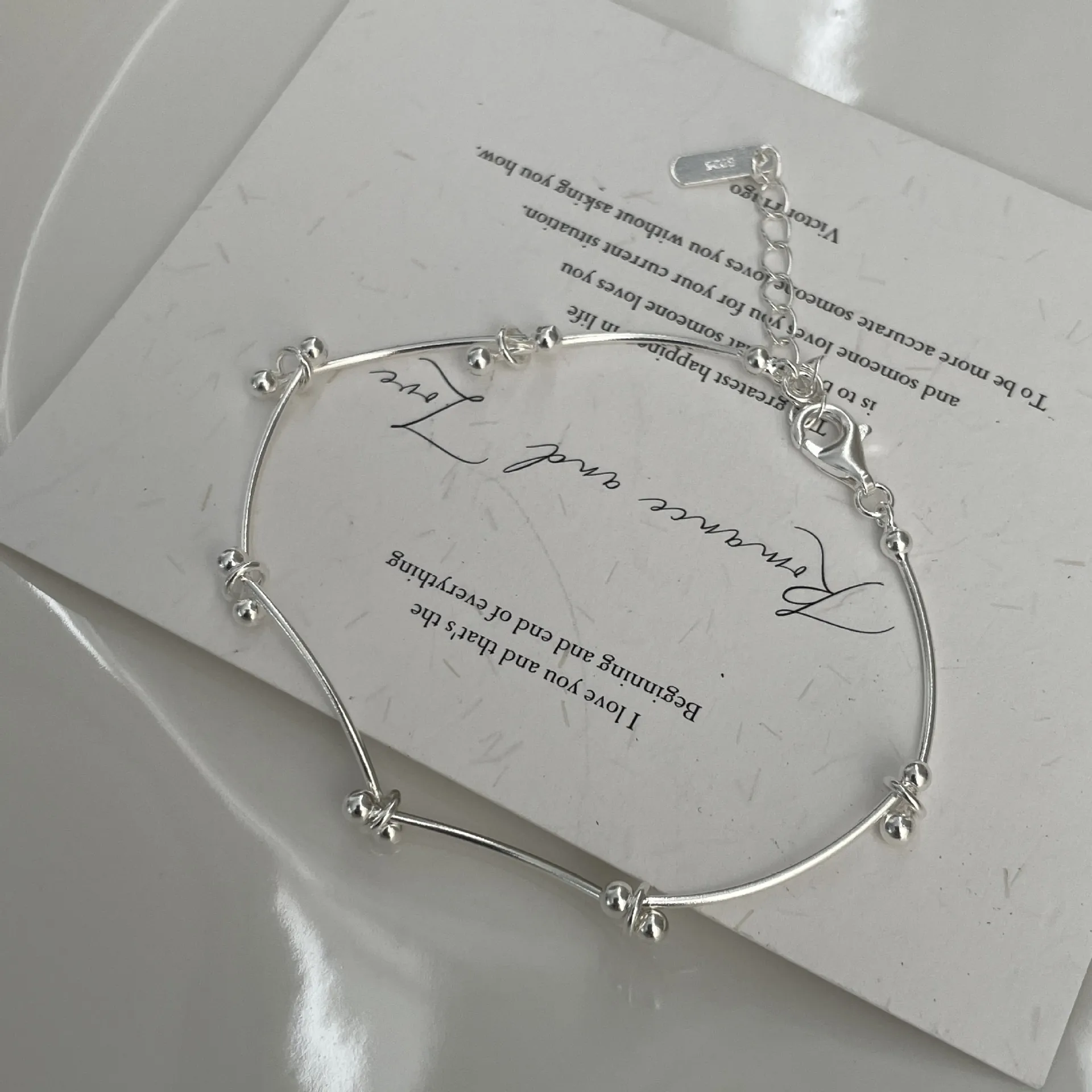 Bracelet Perlé en Argent Sterling 925 Minimaliste pour Femme Style Coréen Vague Géométrique Réglable Bijoux Cadeau