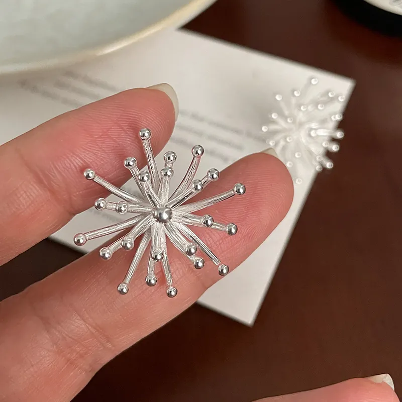 S925 Sterling Silver Fireworks Stud Earrings For Women Korean Niche Design Retro Flower Shaped Minimalist Jewelry Gift