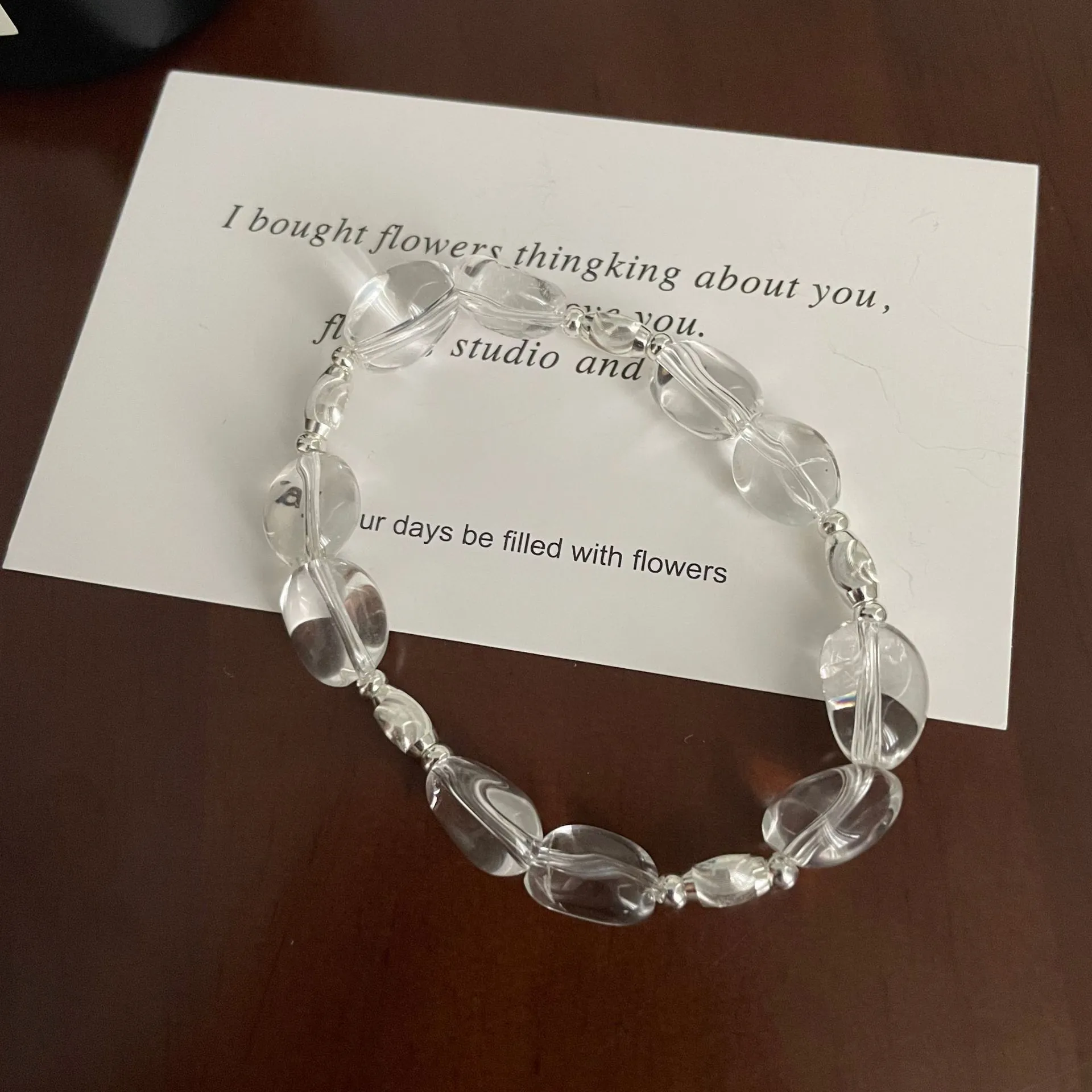 S925 Sterling Silver White Crystal Irregular Beaded Bracelet Minimalist Clear Oval Pebble Beads Fashion Jewelry for Women
