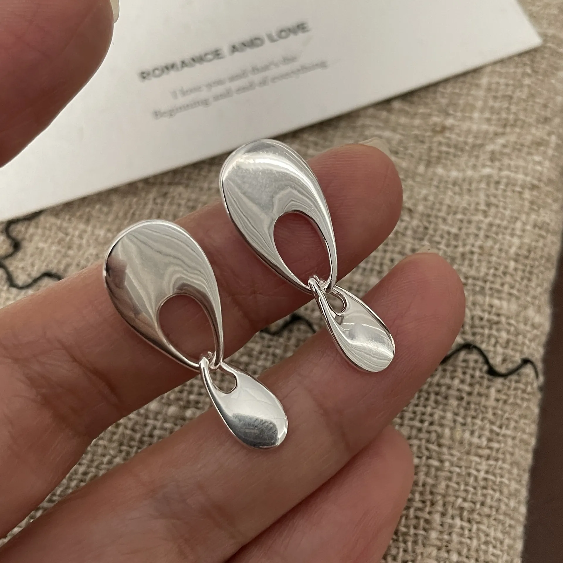 925 Sterling Silver Minimalist Fluid Metal Drop Earrings High Polish Irregular Geometric Hollow Waterdrop Stud Earrings For Women