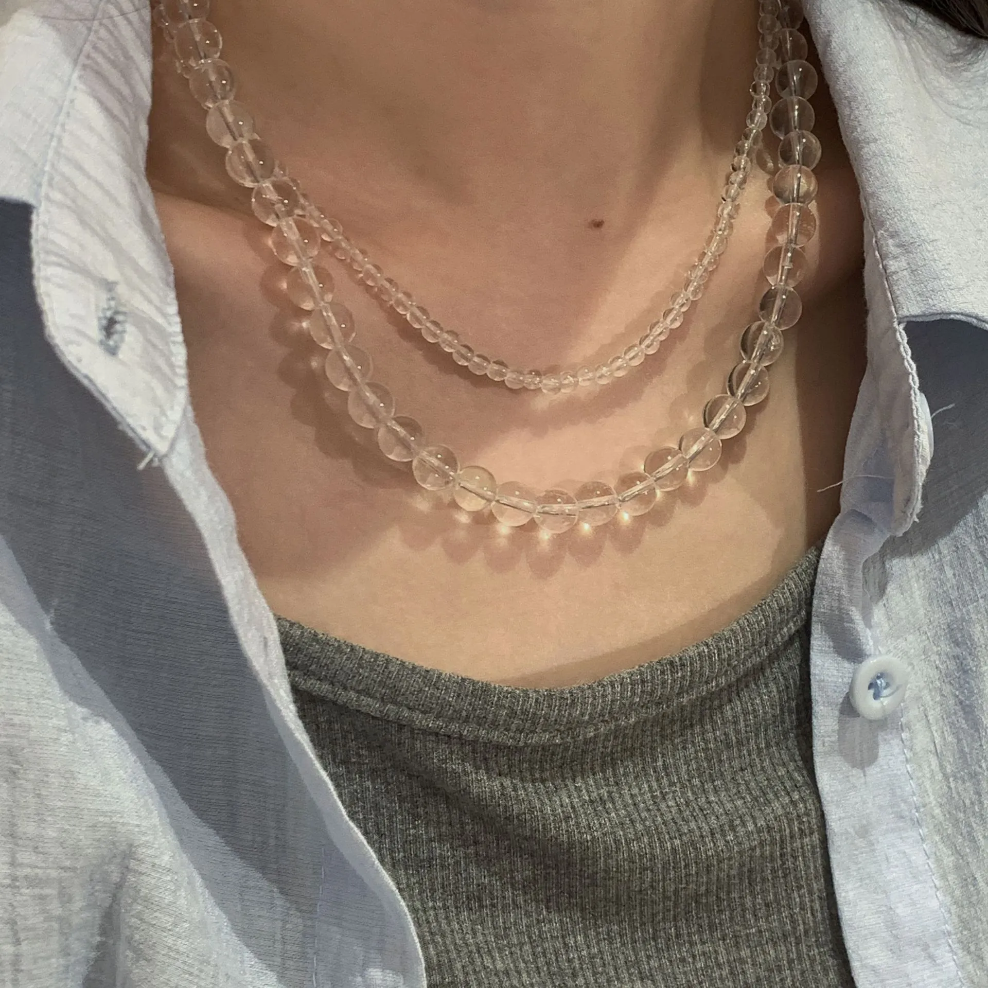 Collier Ras Du Cou en Argent Sterling S925 avec Perles Rondes en Cristal Blanc Naturel Bijoux Minimalistes en Pierre Transparente pour Femmes Unisexe