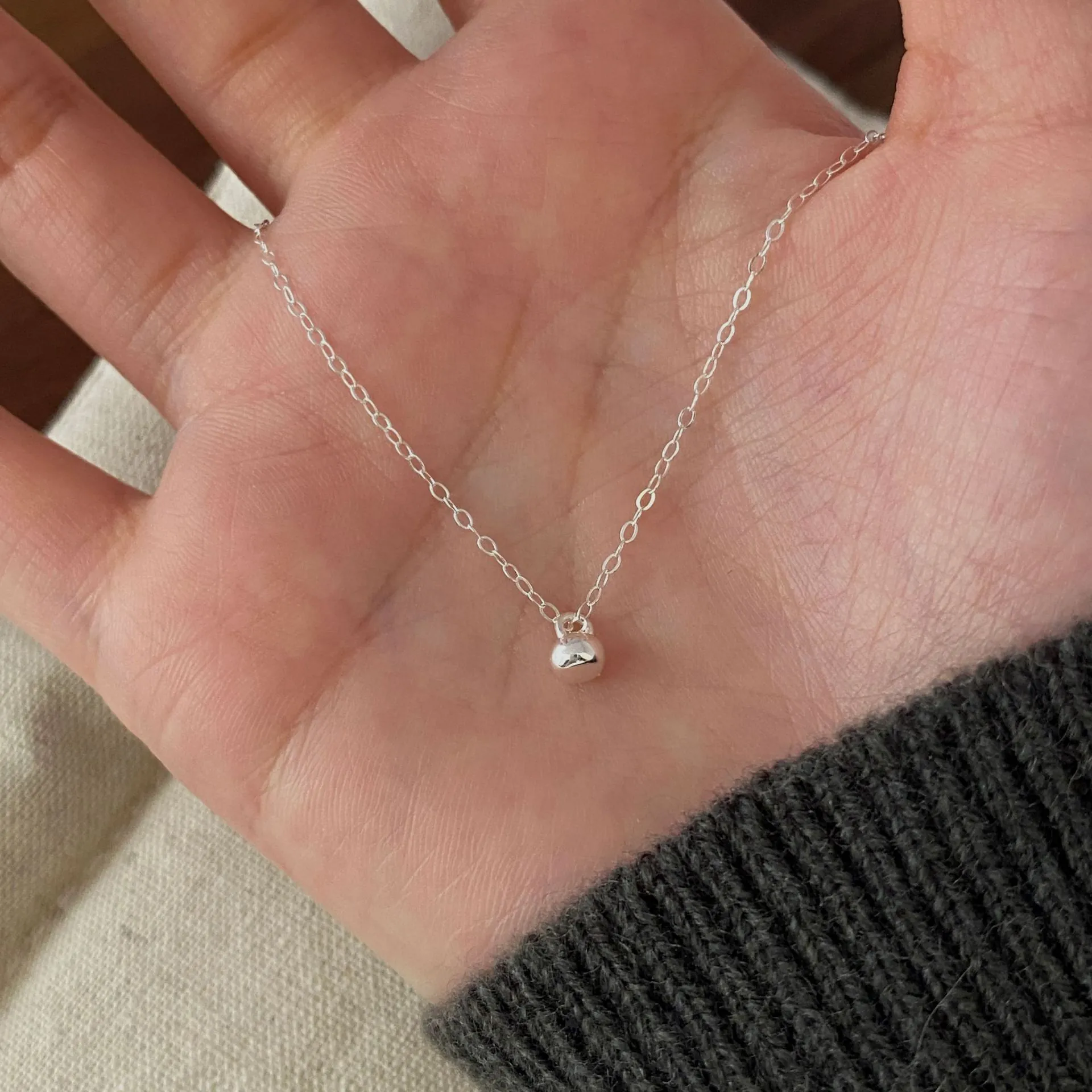 S925 Sterling Silver Bean Pendant Necklace Minimalist Geometric Small Ball Clavicle Chain For Women INS Style Jewelry
