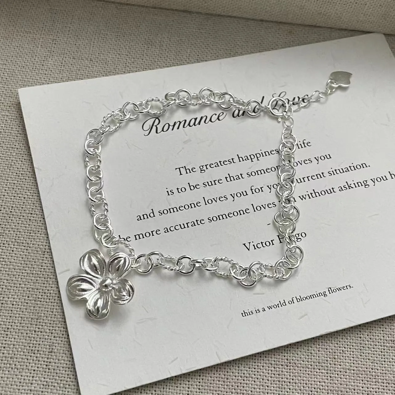 925 Sterling Silver Flower Bracelet For Women Vintage Handmade Adjustable Five Petal Floral Charm Elegant Hand Jewelry Gift