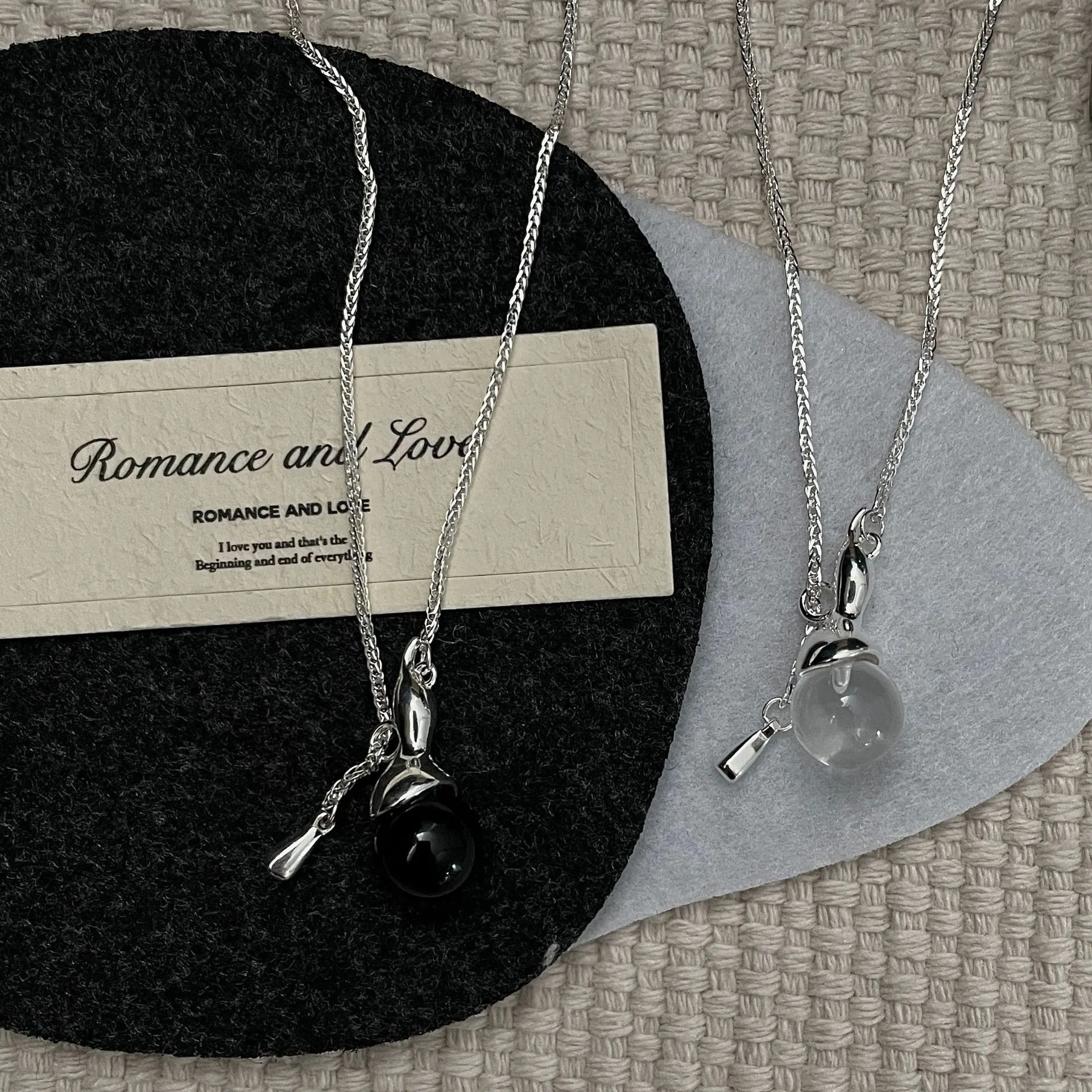 S925 Sterling Silver Geometric Sphere Pendant Necklace For Women Minimalist Black Agate Clear Crystal Sweater Chain Fashion Jewelry