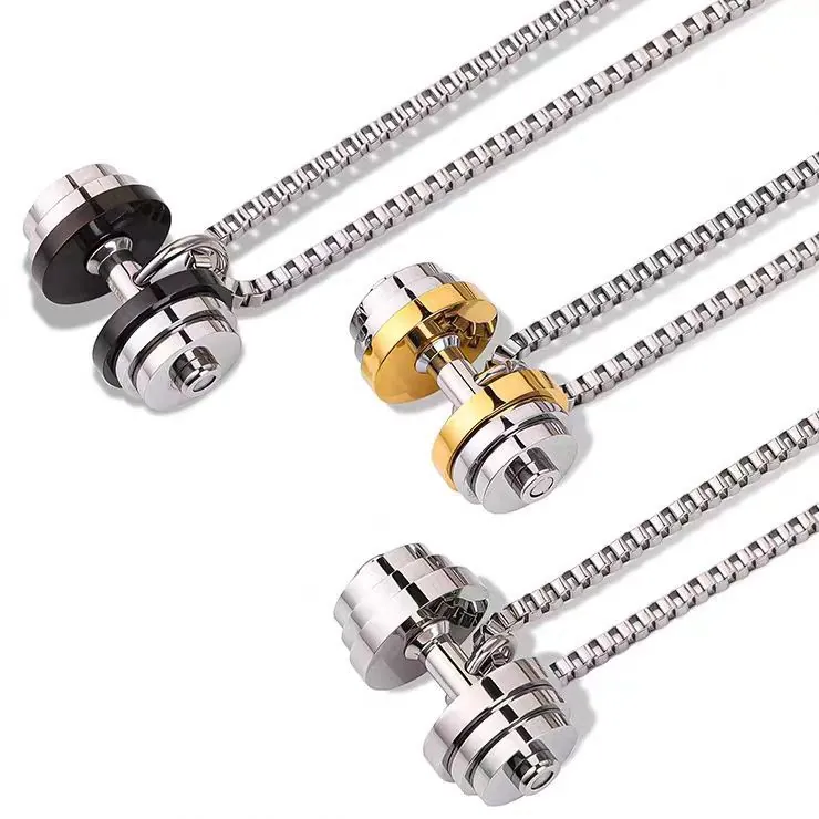 Collier Pendentif Haltère En Acier Inoxydable Bijoux Sportifs De Musculation Pour Hommes Femmes Accessoires De Fitness