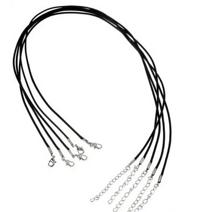 DIY Necklace Cord Black Waxed Braided Cord With Silver Lobster Clasp Extender Chain For Pendant Making Jewelry Findings Simple Style Necklace Base