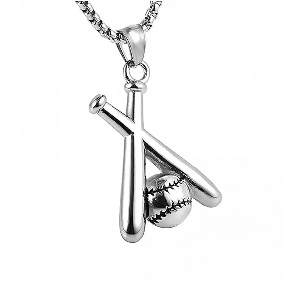 Moda Acciaio Inossidabile Lega Mazza da Baseball Ciondolo Collana Unisex Stile Sportivo Argento Catena Veneziana Mazze Incrociate Gioielli