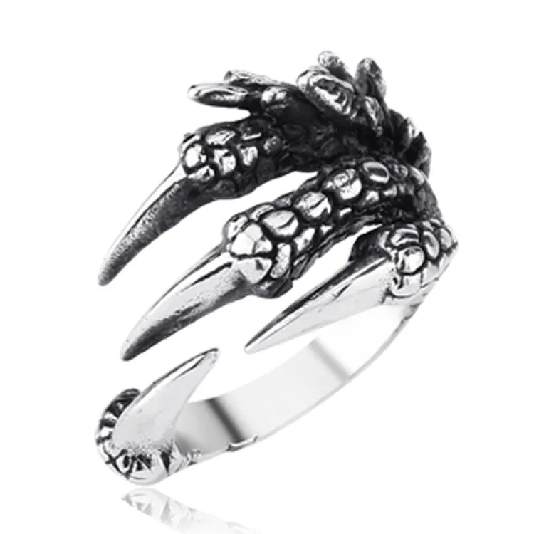 Anillo Abierto de Aleación Vintage para Hombre Garra de Dragón Gothic Punk Garra de Águila Anello Ajustable para Halloween