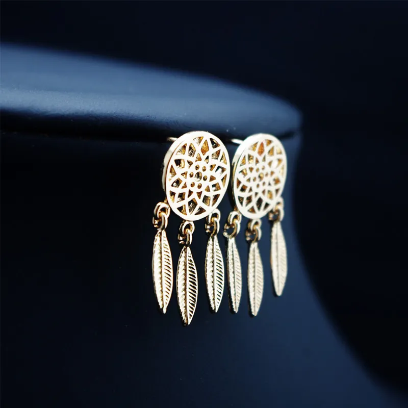 Boucles d'Oreilles Clous Attrape-rêves Bohème avec Plumes pour Femme en Alliage avec Tige en Acier Inoxydable Bijoux Vintage
