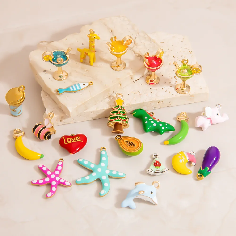 Stainless Steel Alloy Enamel Drip Oil Pendants Fruit Animal Shapes For DIY Jewelry Making Accessories Charms