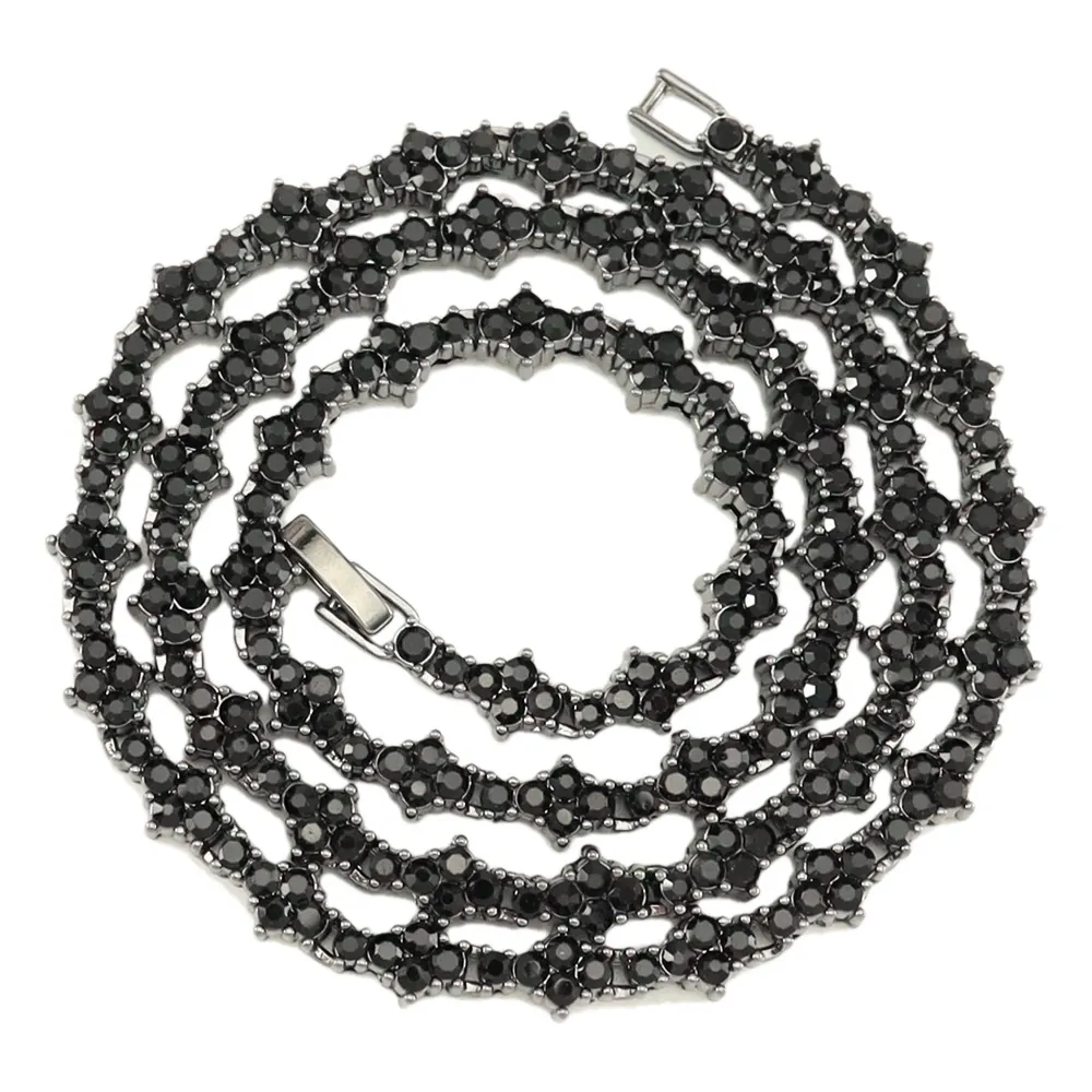 Luxury Alloy Black Zirconia Tennis Chain Necklace For Men Women Hip Hop Cross Flower Punk Style Statement Jewelry Accessory